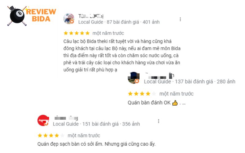 Các đánh giá từ anh em ghé đến CLB Bida Thịnh Kent