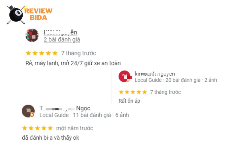 Các đánh giá dành cho CLB bida Anh 6 Quận 9