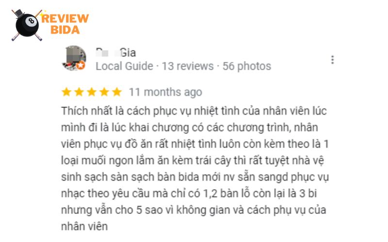 Đánh giá của anh em khi đến trải nghiệm chơi bida tại quán Gia Bảo Quận 9