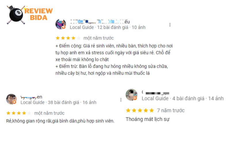 Các đánh giá của anh em khi ghé đến quán Bida Rừng Cấm Quận 9