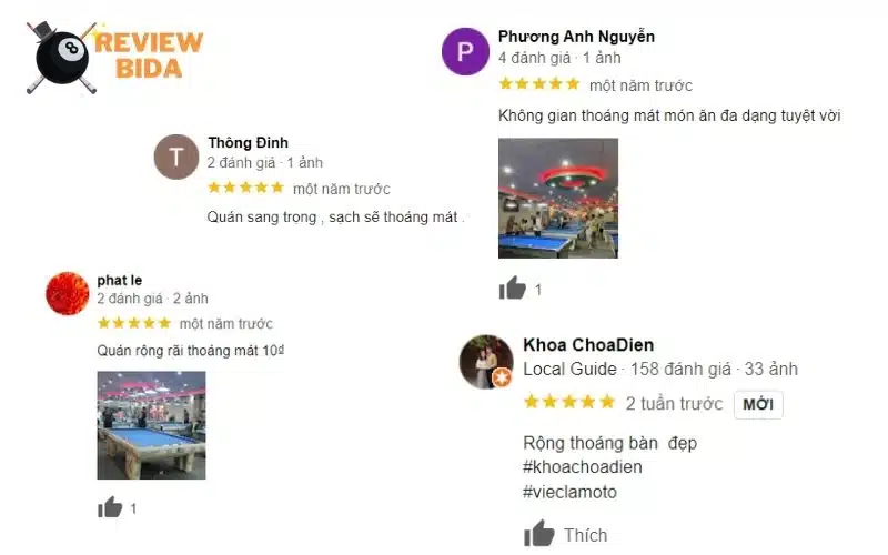 Một số đánh giá từ khách hàng từng ghé cơ sở bida AD King Gò Vấp