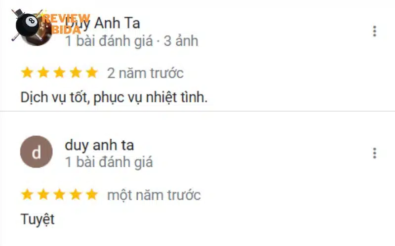 Đánh giá chân thật từ trải nghiệm thực tế của khách hàng tại Bida Paris Club 2