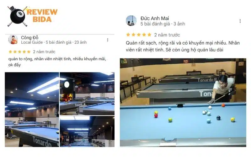 Một vài đánh giá từ khách hàng từng ghé Clb Billiards Đặng Gia